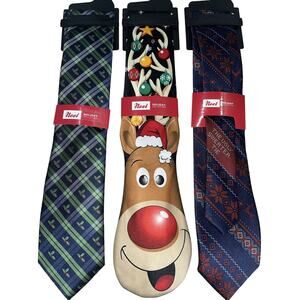 Neck Ties Noel Holiday Collection Christmas 3pc Lot  Reindeer Ugly Sweater Holly